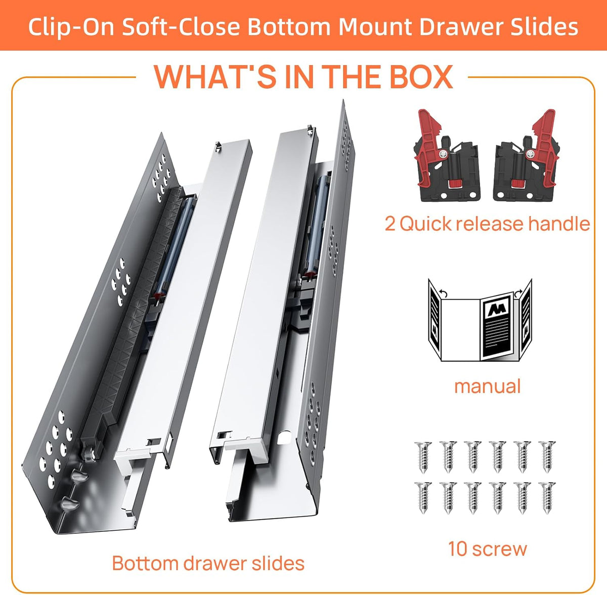 14 Inch Soft Close Undermount Drawer Slides for Frameless Cabinets