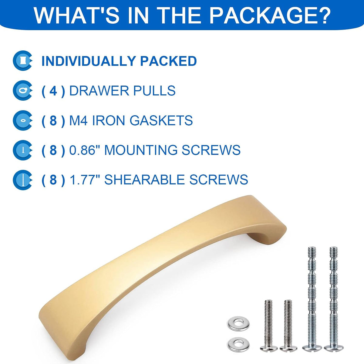 Gold Cabinet Handles, 3-3/4"(96Mm) Hole Centers Door Pulls
