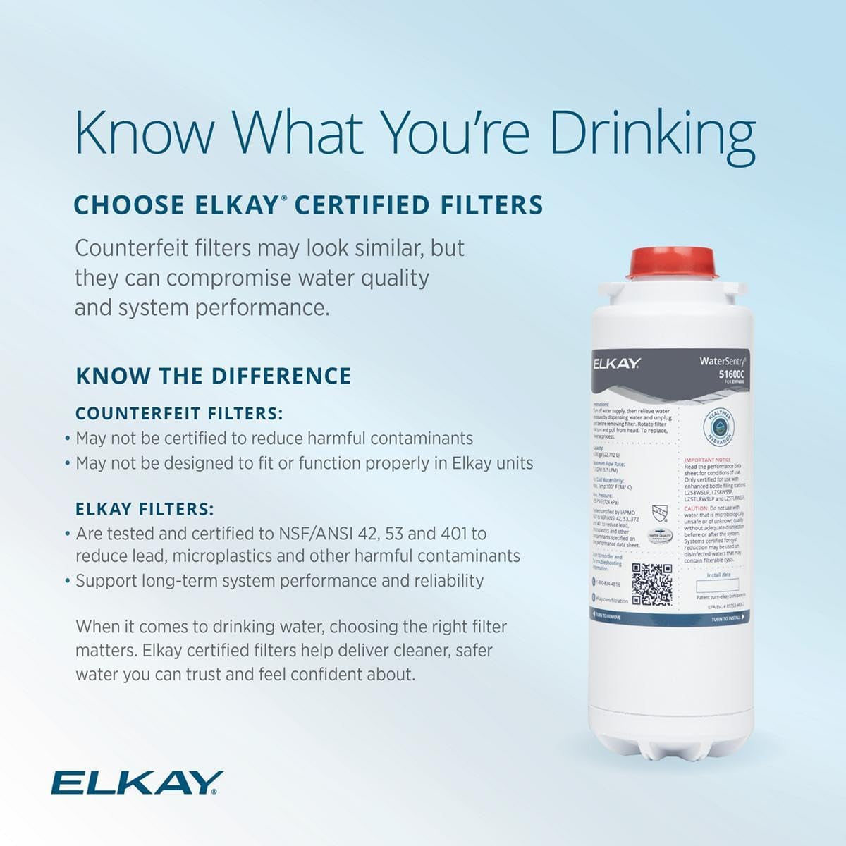 Elkay Genuine Watersentry 51600C Lead + Microplastics NSF/ANSI Certified High-Capacity Filter (Enhanced Bottle Fillers)
