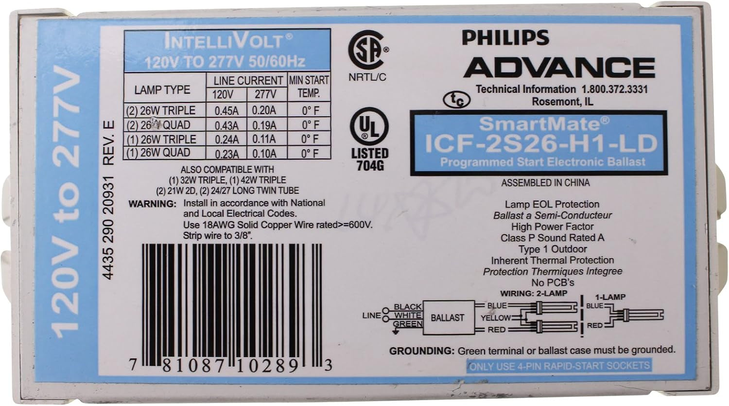 Advance 10289 - ICF-2S26-H1-LD Compact Fluorescent Ballast