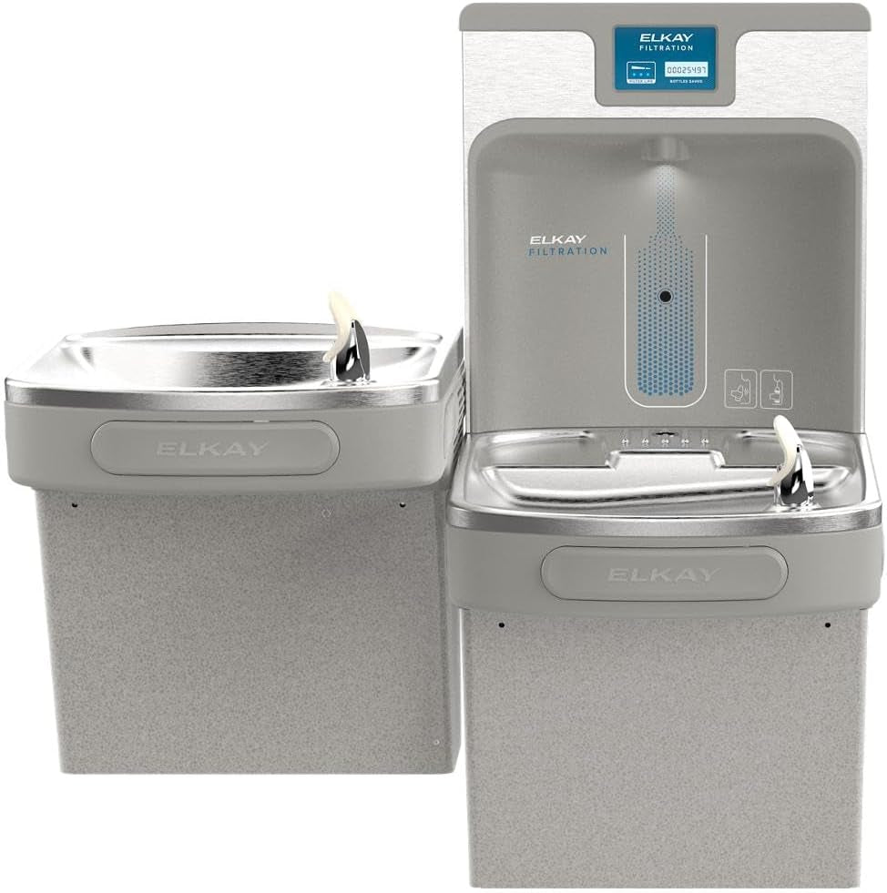 Elkay LZSTL8WSLK Filtered Bi-Level Fountain & EZH2O Bottle Filler, Lt. Gray 120V