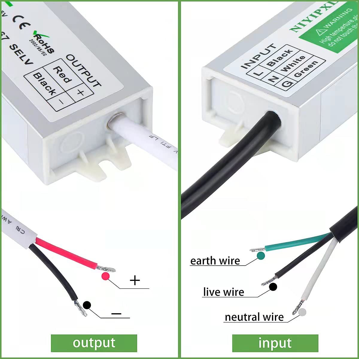 LED Driver 60W Waterproof IP67 Power Supply, 24V Transformer 90V-260V AC to DC for Strip Lights, Constant Voltage Products (1)