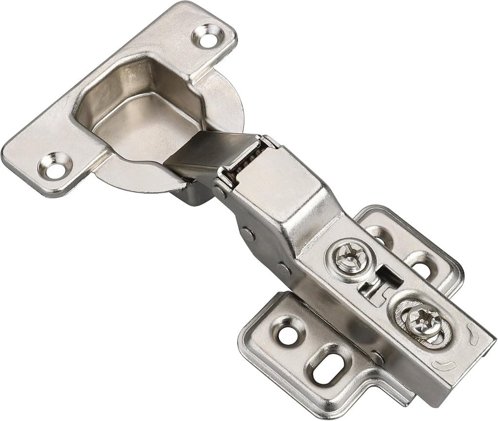 2 Pcs 40Mm Cup Half Overlay Soft Close Cabinet Hinges Only for Thick Door(18-28Mm), Durable, Quiet & Heavy Duty European Concealed Hinges with Screws, Nickel Plated for Frameless Cabinets