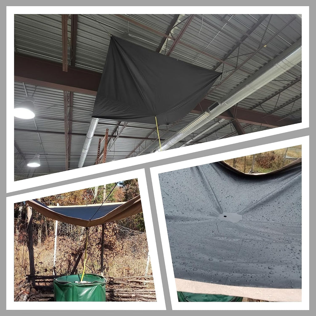 Ceiling Leak Diverter Drain Tarp, Heavy Duty 420D Oxford Fabric Roof Ceiling Leak Drip with 10Ft Drain Hose, Black, 5' X 5'