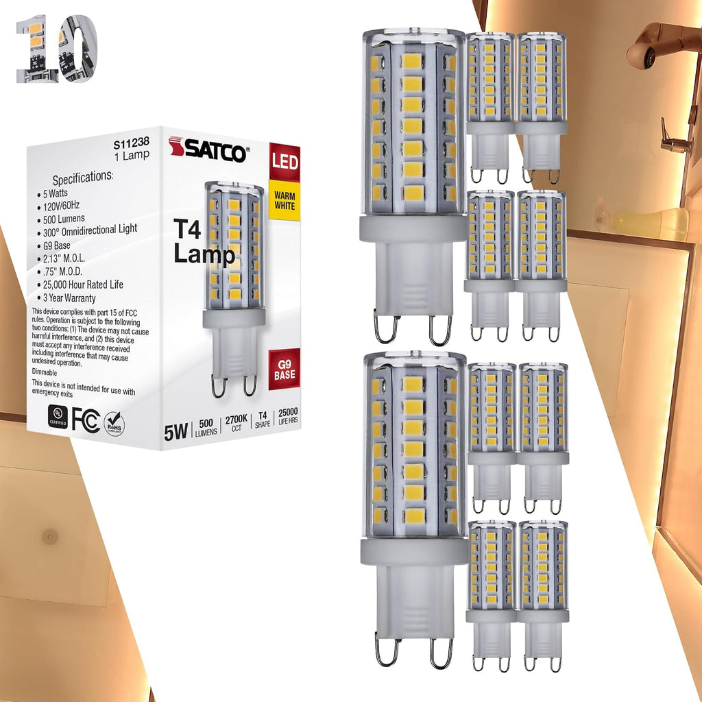 5W LED G9 2700K Warm White Clear T4 Shape 120V Dimmable 40W Equivalent Light Bulb (10 Pack)