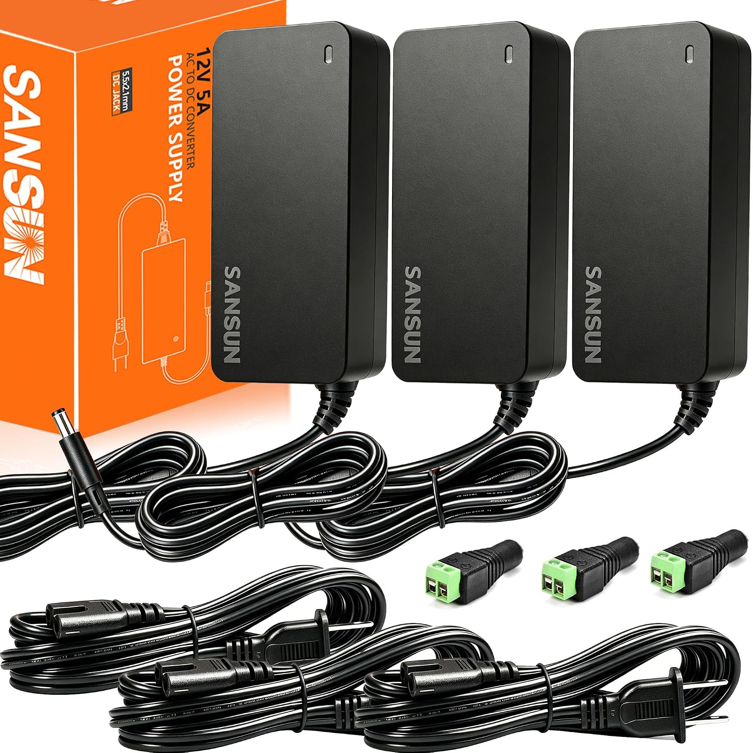 12V 5A Power Supply, AC 120V to DC12V 5.5X2.1Mm Jack Converter, 12 Volt LED Driver 60W Adapter Transformer for Strip Lights, Surveillance Cameras, External HDD, Monitor, CCTV (Pack of 1)