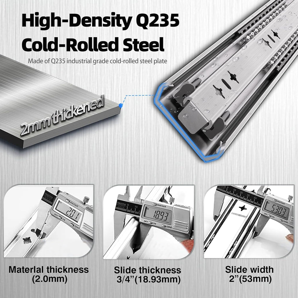3/4" Thick 300Lbs Soft Close Heavy Duty Drawer Slides 1 Pair 16 18 20 22 Inch Full Extension Ball Bearing Self Slow Closing Rails Cabinet Tool Box RV Runners Tracks Glides