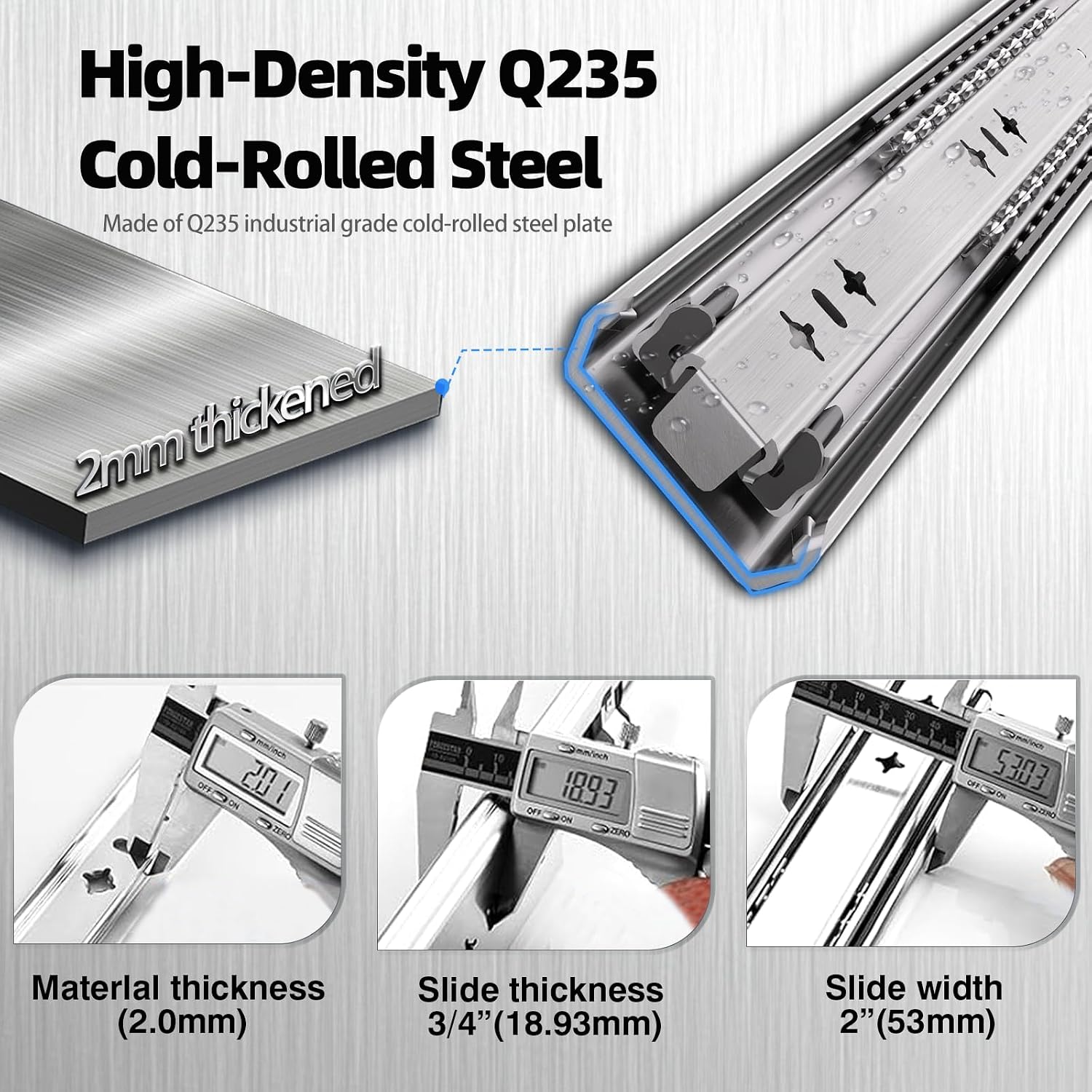 3/4" Thick 300Lbs Soft Close Heavy Duty Drawer Slides 1 Pair 16 18 20 22 Inch Full Extension Ball Bearing Self Slow Closing Rails Cabinet Tool Box RV Runners Tracks Glides