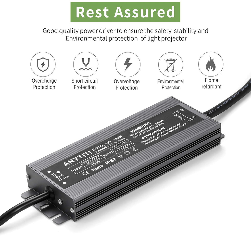 150W IP67 Waterproof 12V LED Power Supply for Outdoor LED Lights