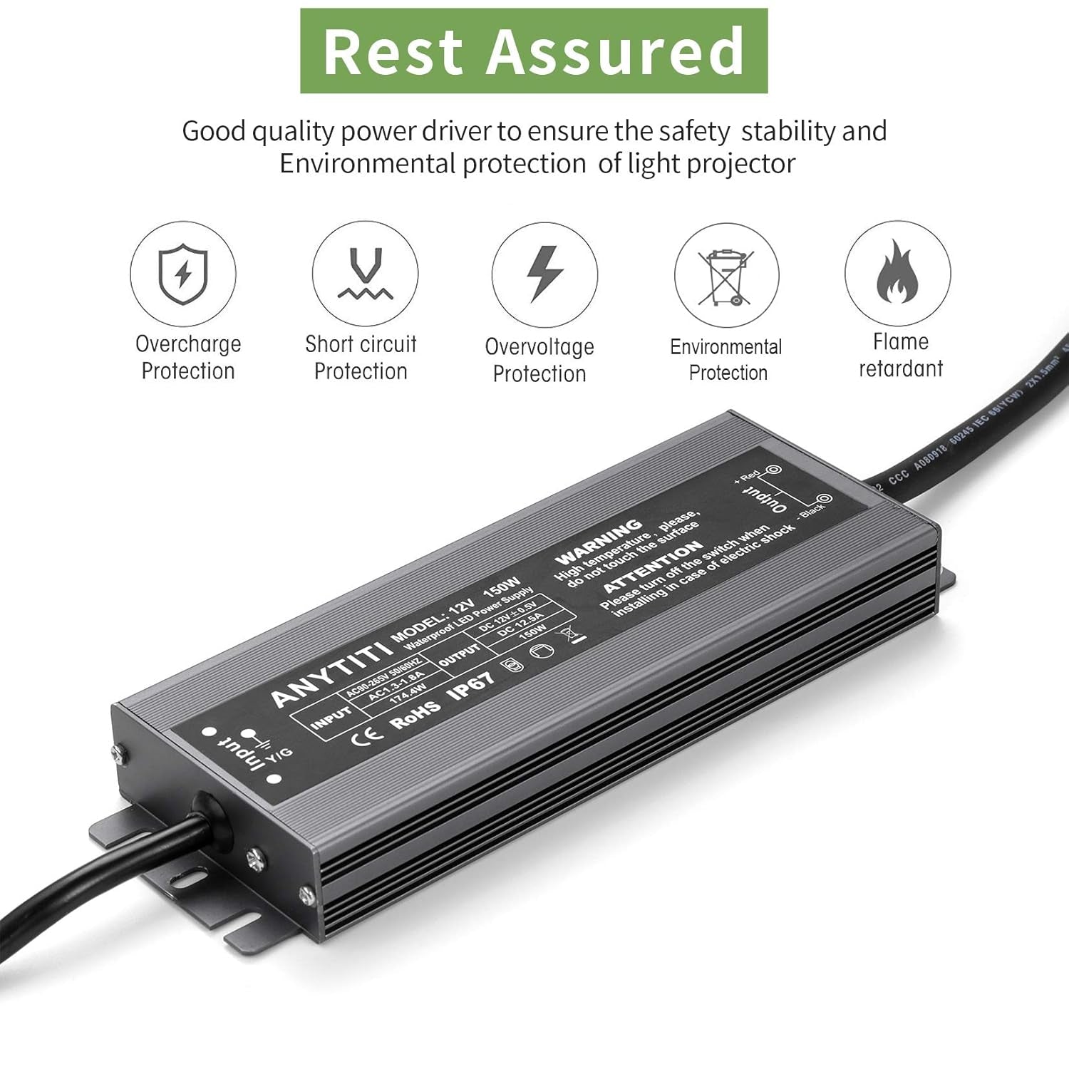 150W IP67 Waterproof 12V LED Power Supply for Outdoor LED Lights