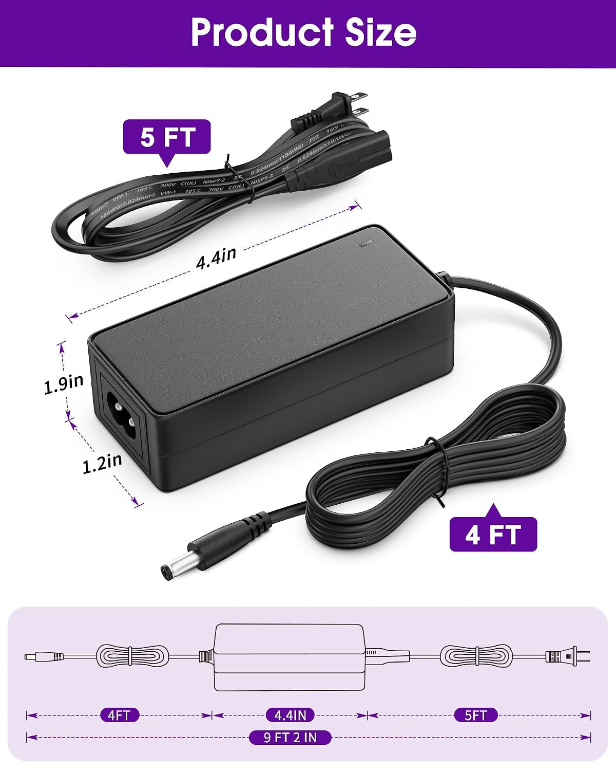 24V 2.5A 60W Power Supply, AC/DC LED Adapter, Class 2, Ul-Listed