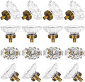 16 Pack Vintage Cabinet Knobs Crystal Cabinets Knob,Oval Antique Brass Glass Cabinet Knobs for Dresser Cupboard Wardrobe