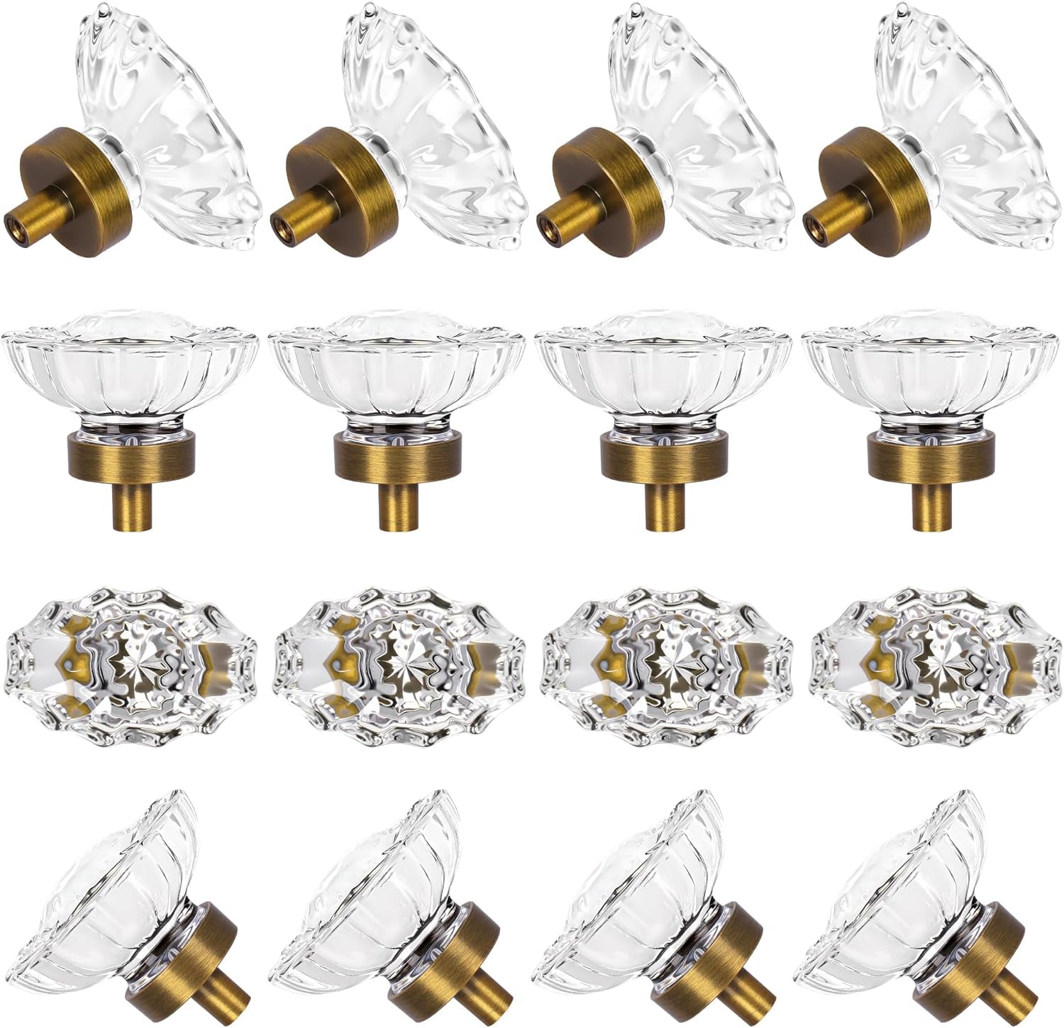 16 Pack Vintage Cabinet Knobs Crystal Cabinets Knob,Oval Antique Brass Glass Cabinet Knobs for Dresser Cupboard Wardrobe