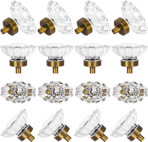 16 Pack Vintage Cabinet Knobs Crystal Cabinets Knob,Oval Antique Brass Glass Cabinet Knobs for Dresser Cupboard Wardrobe