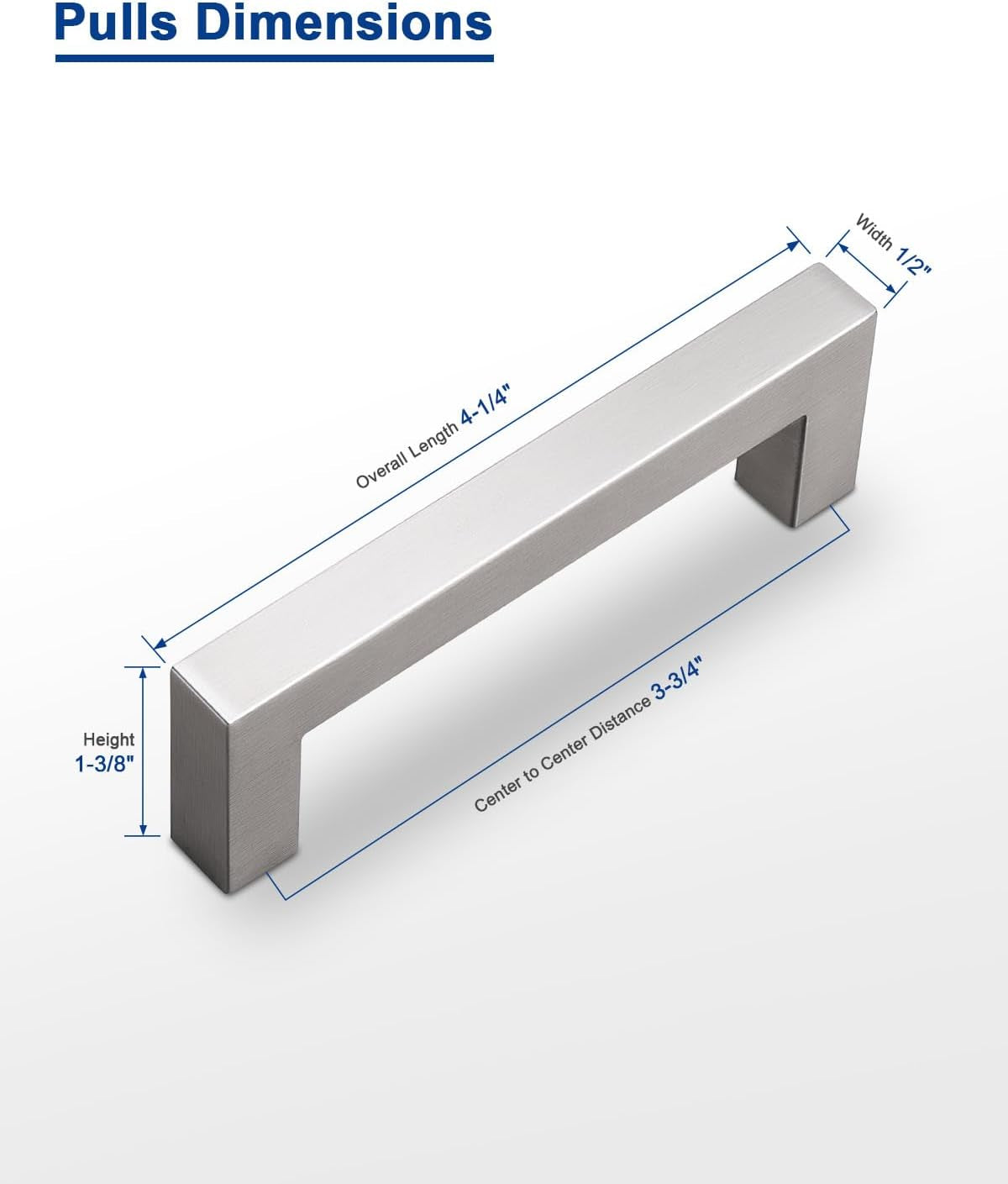 30 Pack 3-3/4" Hole Center Stainless Steel Cabinet Handles in Satin Nickel, Square Kitchen Cabinet Handles Dresser Pulls Hardware for Drawer, 4-1/4" Overall Length