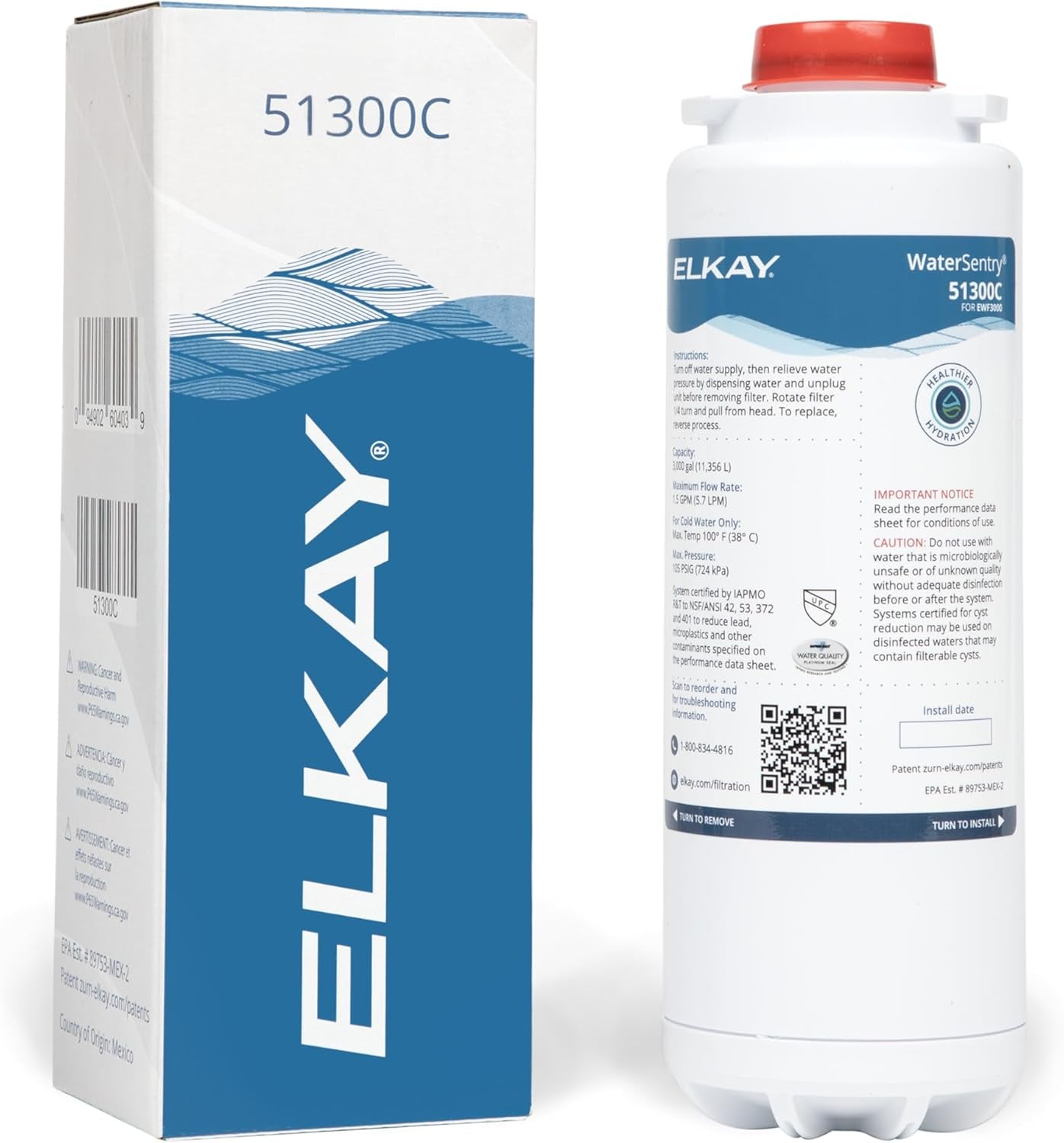 Elkay Genuine Watersentry 51300C Lead + Microplastics NSF/ANSI Certified Filter (Single)(Bottle Fillers)