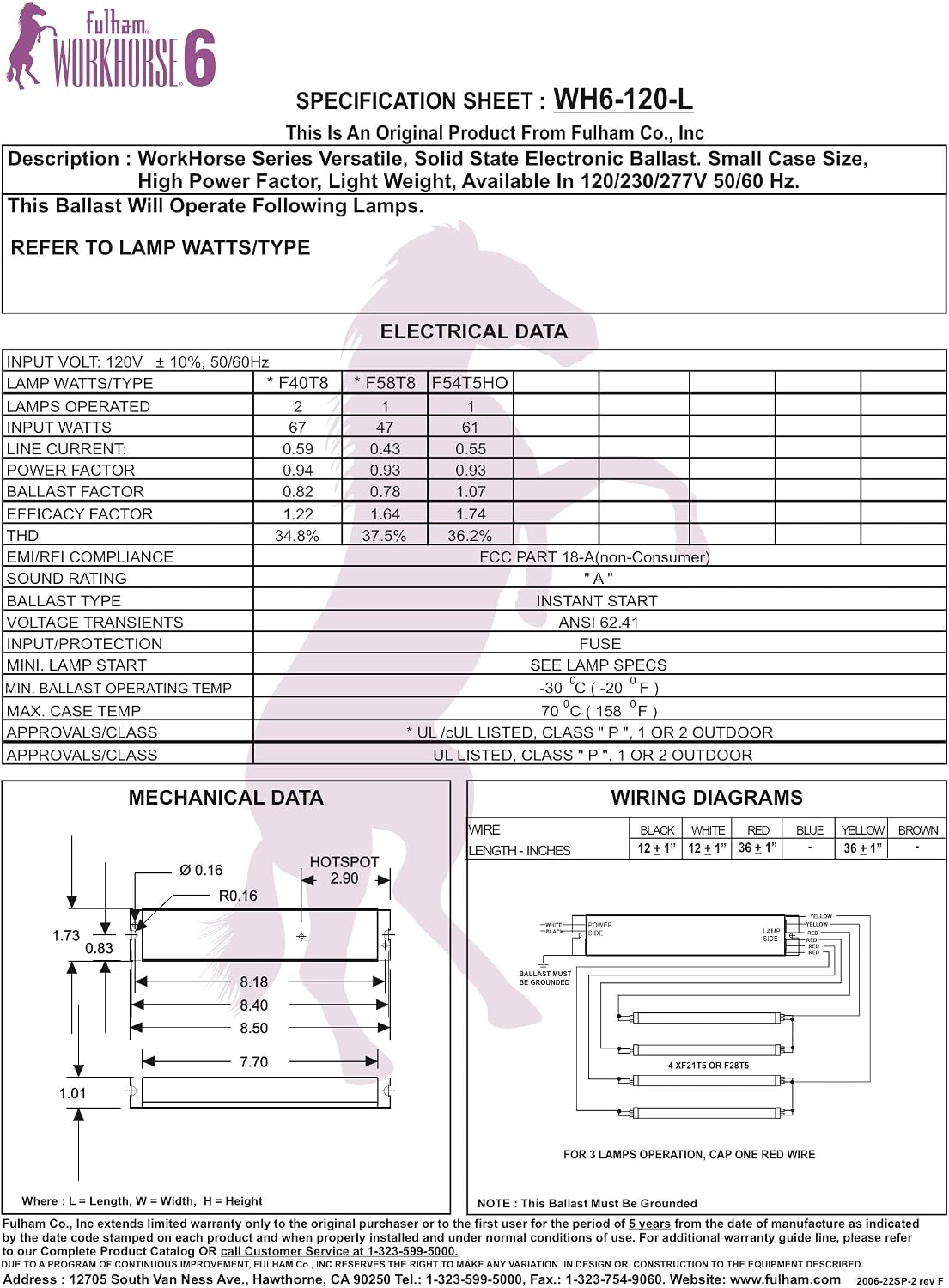 Lighting  Workhorse Adaptable Ballast, WH6-120-L, Silver