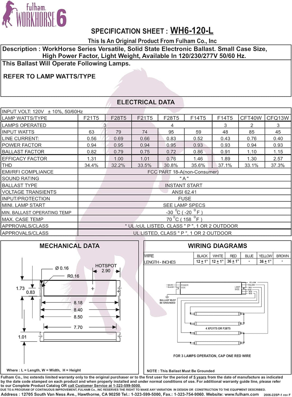 Lighting  Workhorse Adaptable Ballast, WH6-120-L, Silver