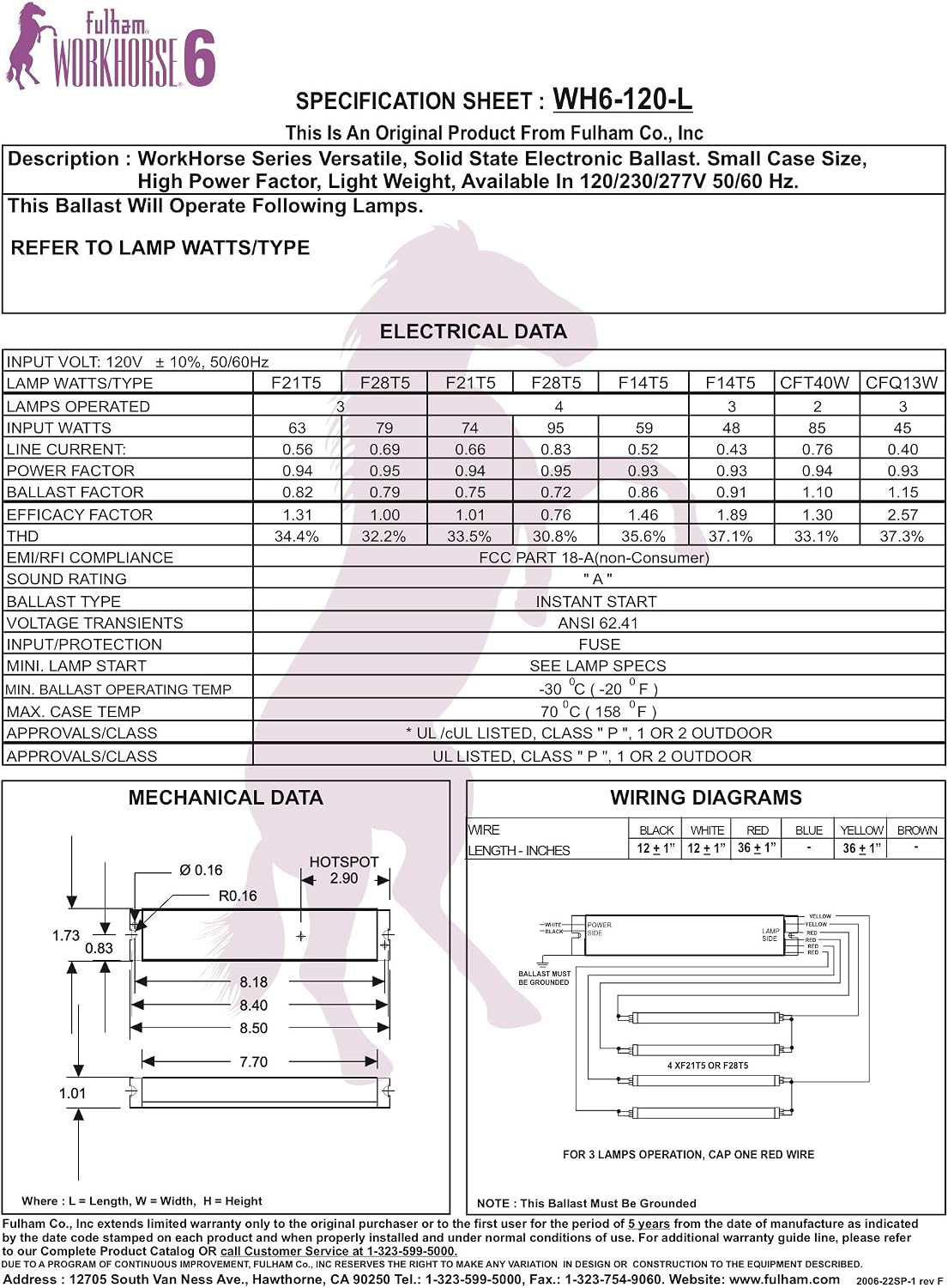 Lighting  Workhorse Adaptable Ballast, WH6-120-L, Silver