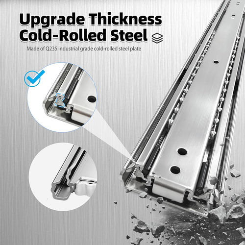 Thickened 200Lbs Heavy Duty Drawer Slides 1 Pair 10 12 14 16 18 20 22 24 32 40 Full Extension Ball Bearing Sliding Rails Cabinet Tool Box Runners Tracks Glides (16" L)