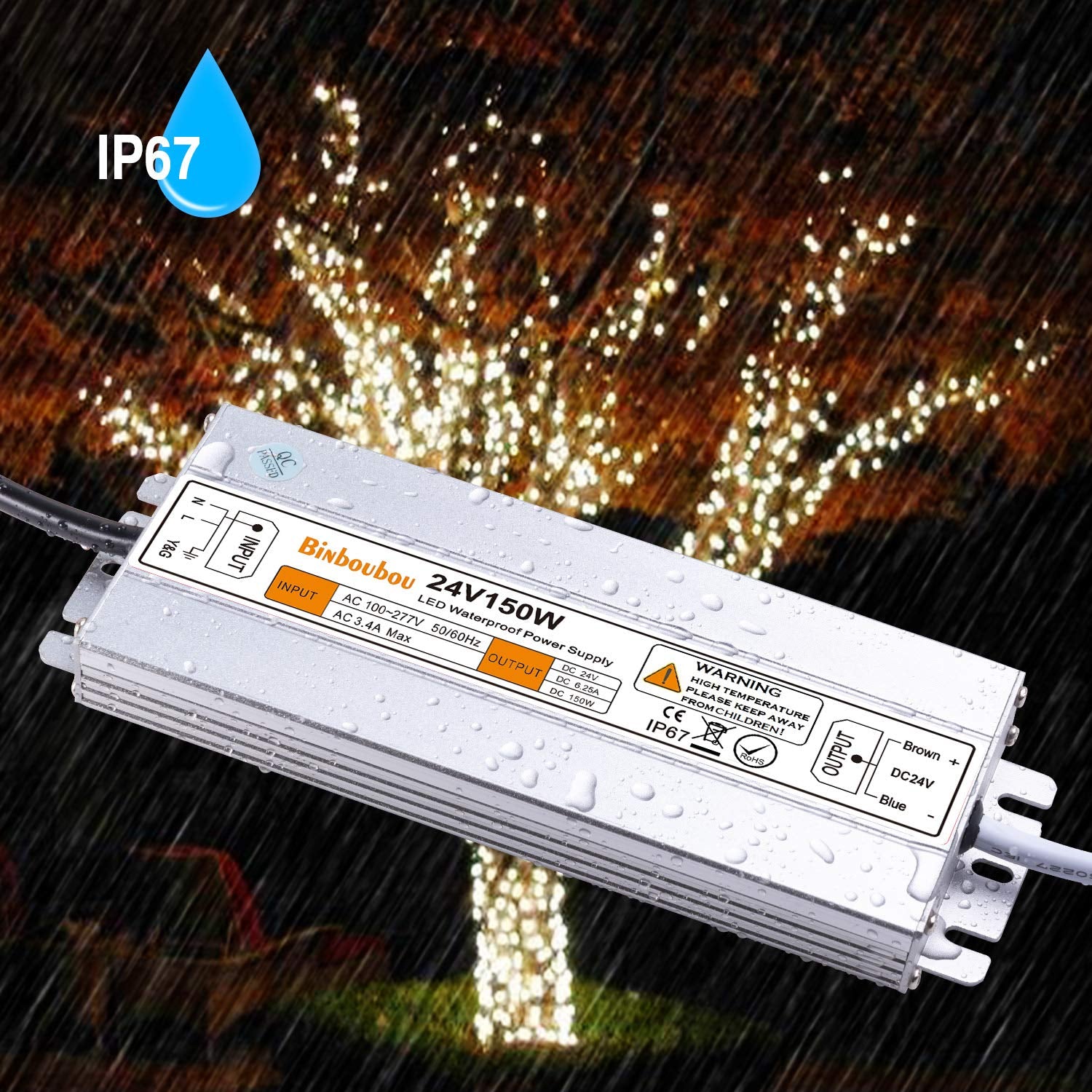 150W LED Driver AC110V to 24V DC Transformer Power Converter, IP67 Waterproof Low Voltage Transformer with 3-Prong Plug for Any Outdoor and Indoor Led Lights, Computer Projects