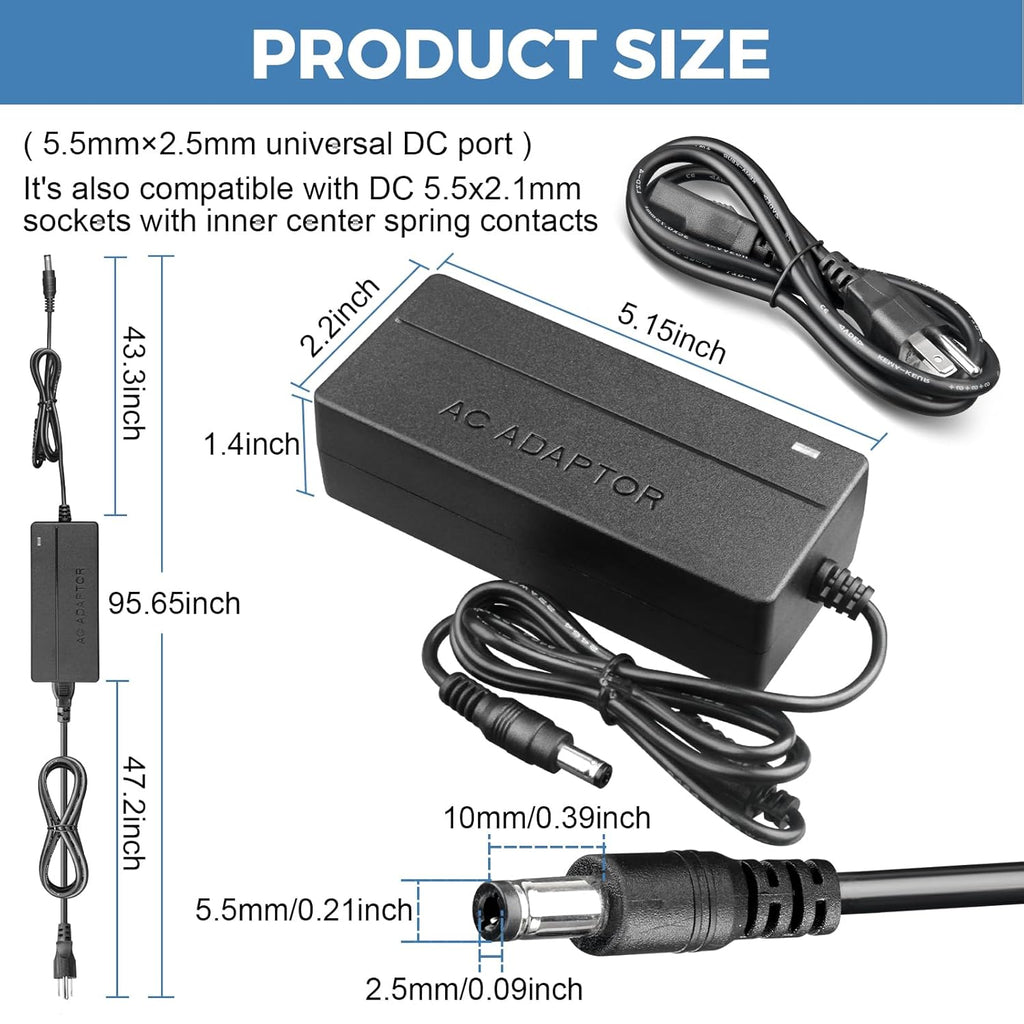 24V 2.5A Power Supply 60W AC/DC Adapter AC 100-240V to DC 24 Volt 2.5 Amp Switching Converter Compatible with 2.4A Interface with 5.5×2.5Mm Plug for LED Strip Light