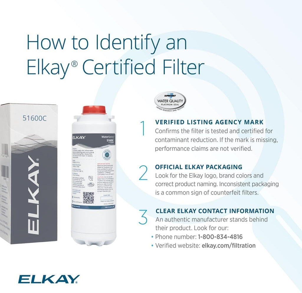 Elkay Genuine Watersentry 51600C Lead + Microplastics NSF/ANSI Certified High-Capacity Filter (Enhanced Bottle Fillers)