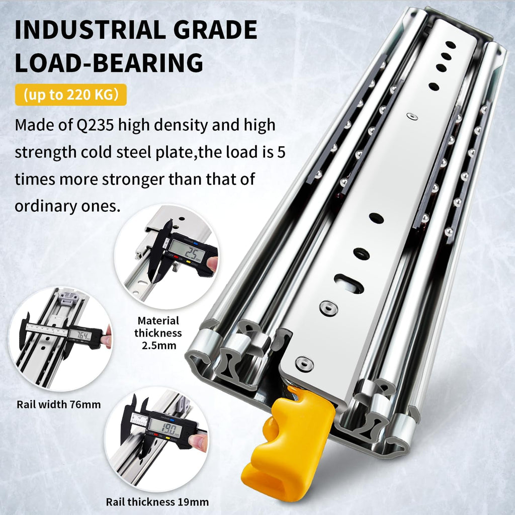Heavy Duty Drawer Slides with Lock 12 14 16 18 20 22 24 26 28 30 32 34 36 38 40 44 48 52 56 60 Inch Full Extension Side Mount Ball Bearing Locking Rails Track Glides Runners Load 300 Lbs 1 Pair