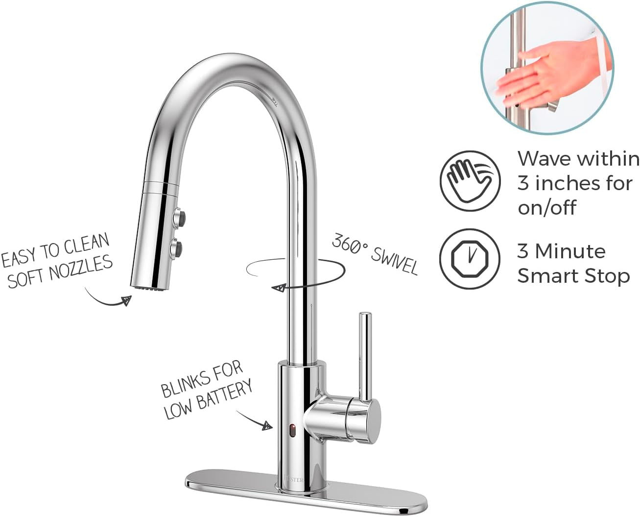 Stellen Touchless Kitchen Faucet with Pull down Sprayer, Single Handle, High Arc, Polished Chrome Finish, LG529ESAC
