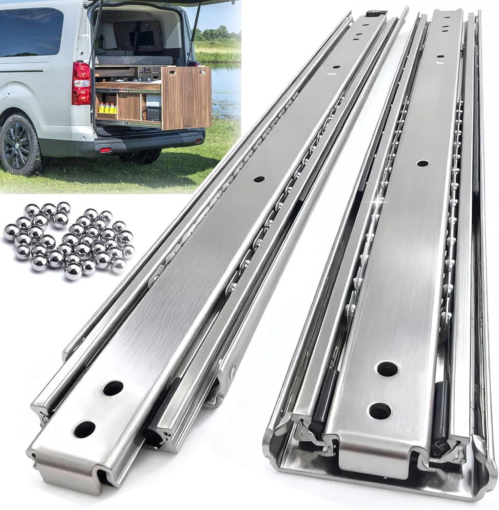 Thickened 200Lbs Heavy Duty Drawer Slides 1 Pair 24 Full Extension Ball Bearing Sliding Rails Kitchen Cabinet RV Runners Shelf Tool Box Tracks Glides (1/2" Thick, 24" L)
