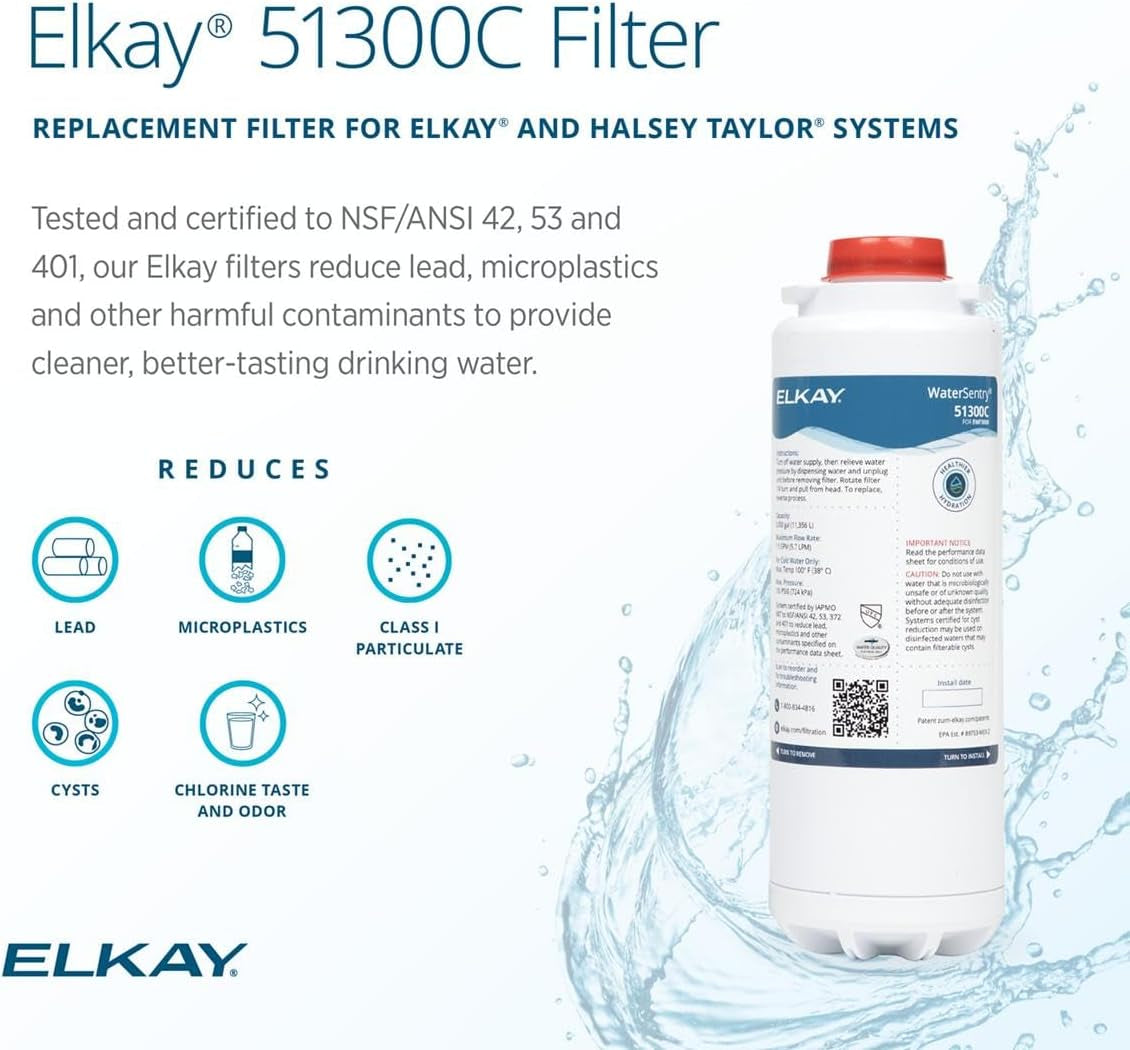 Elkay Genuine Watersentry 51300C Lead + Microplastics NSF/ANSI Certified Filter (Single)(Bottle Fillers)