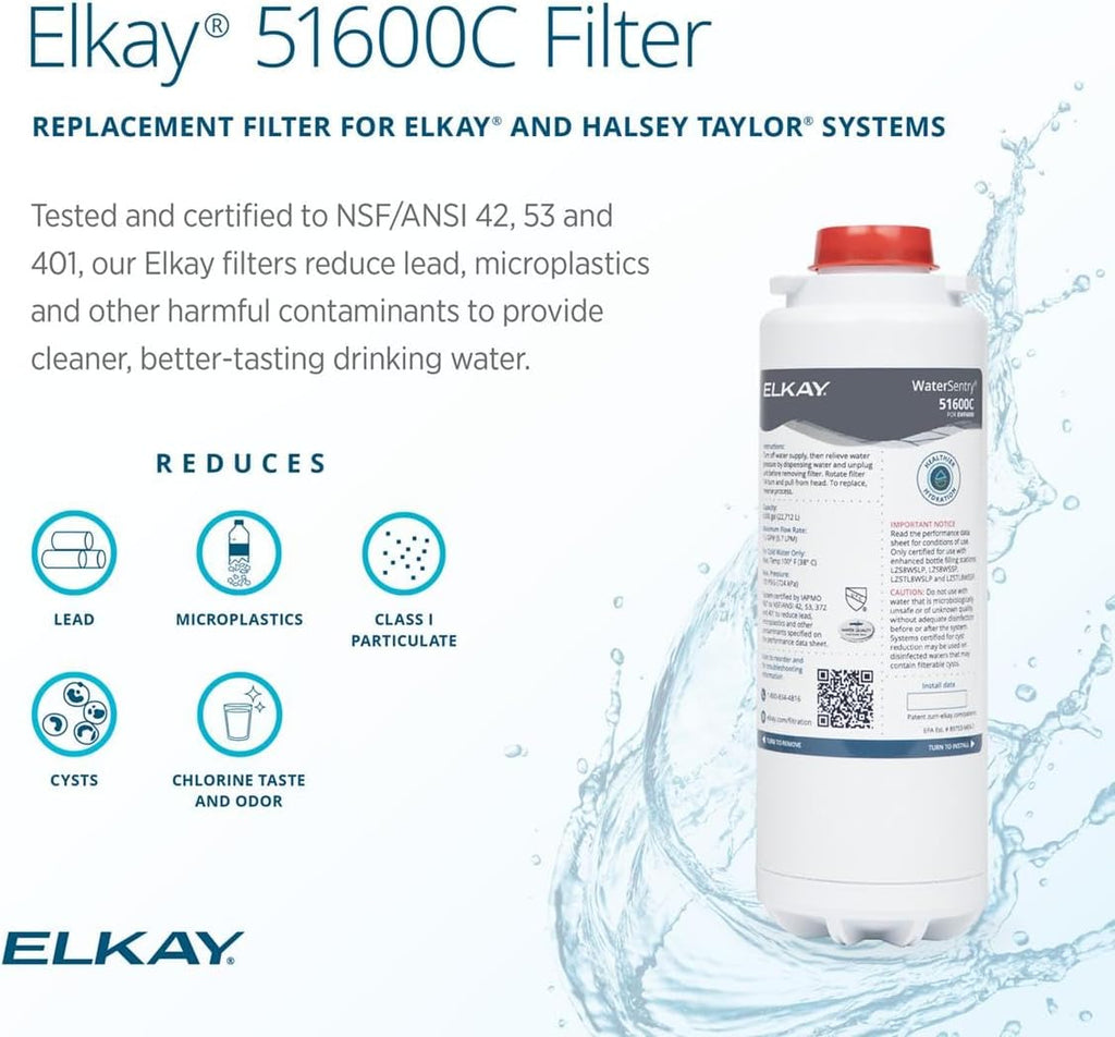 Elkay Genuine Watersentry 51600C Lead + Microplastics NSF/ANSI Certified High-Capacity Filter (Enhanced Bottle Fillers)