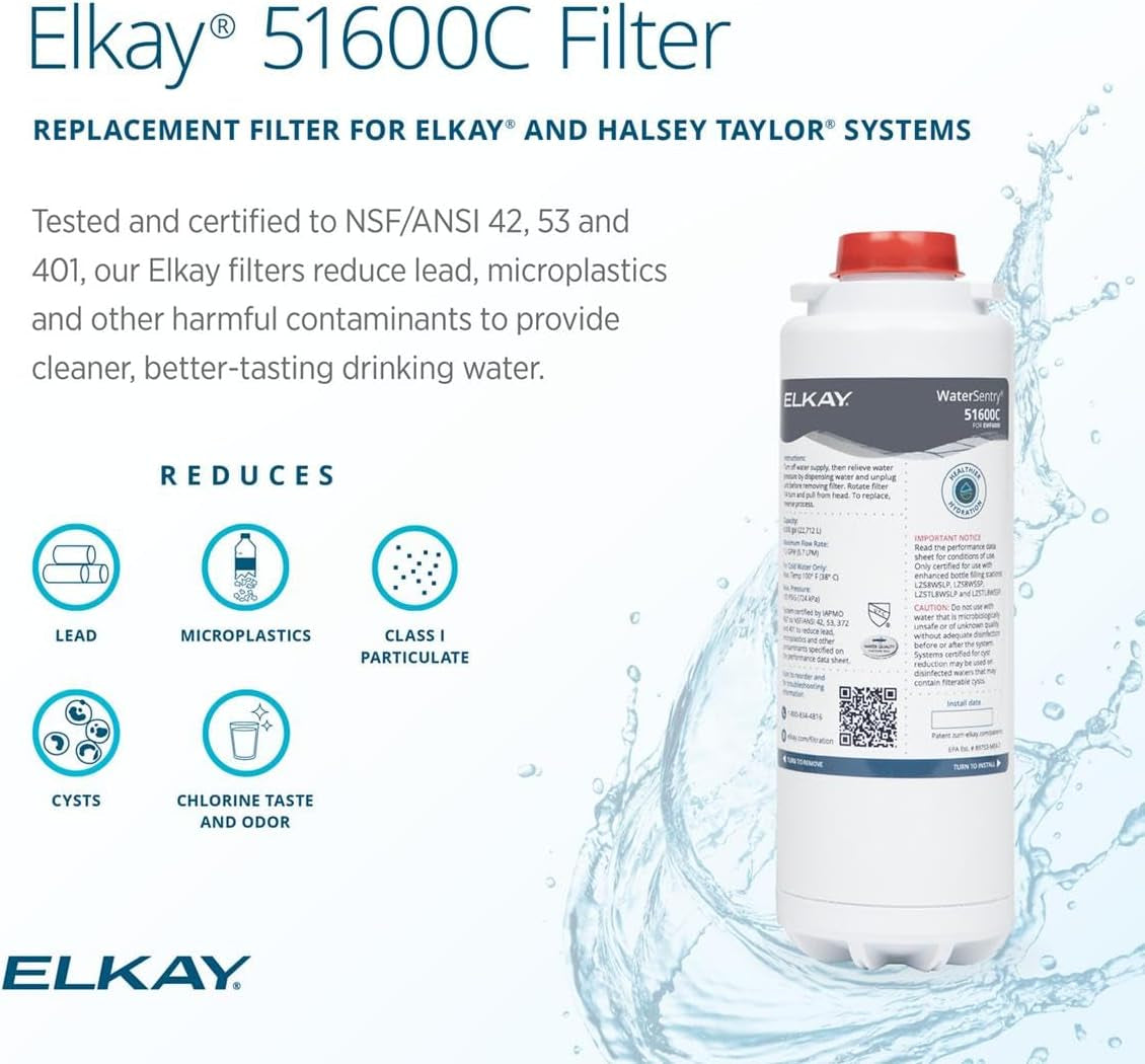 Elkay Genuine Watersentry 51600C Lead + Microplastics NSF/ANSI Certified High-Capacity Filter (Enhanced Bottle Fillers)
