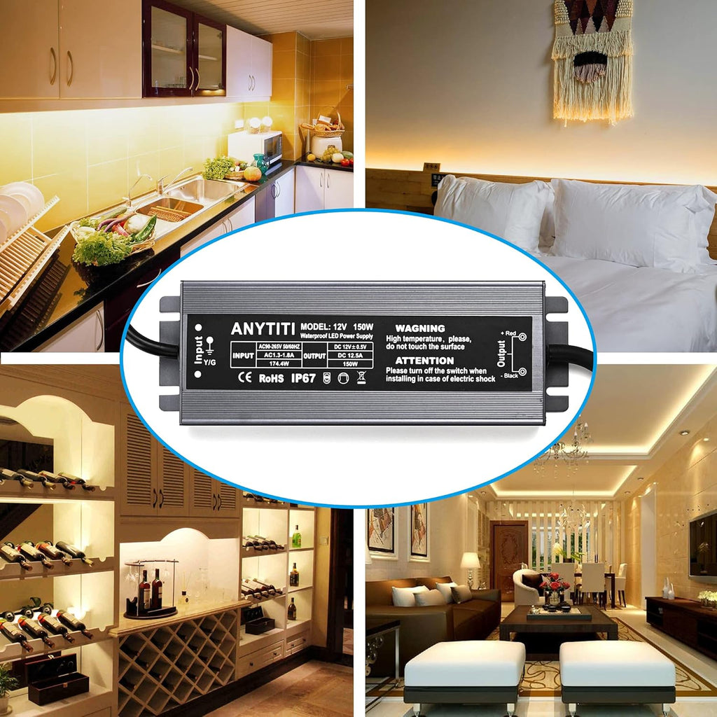 150W IP67 Waterproof 12V LED Power Supply for Outdoor LED Lights