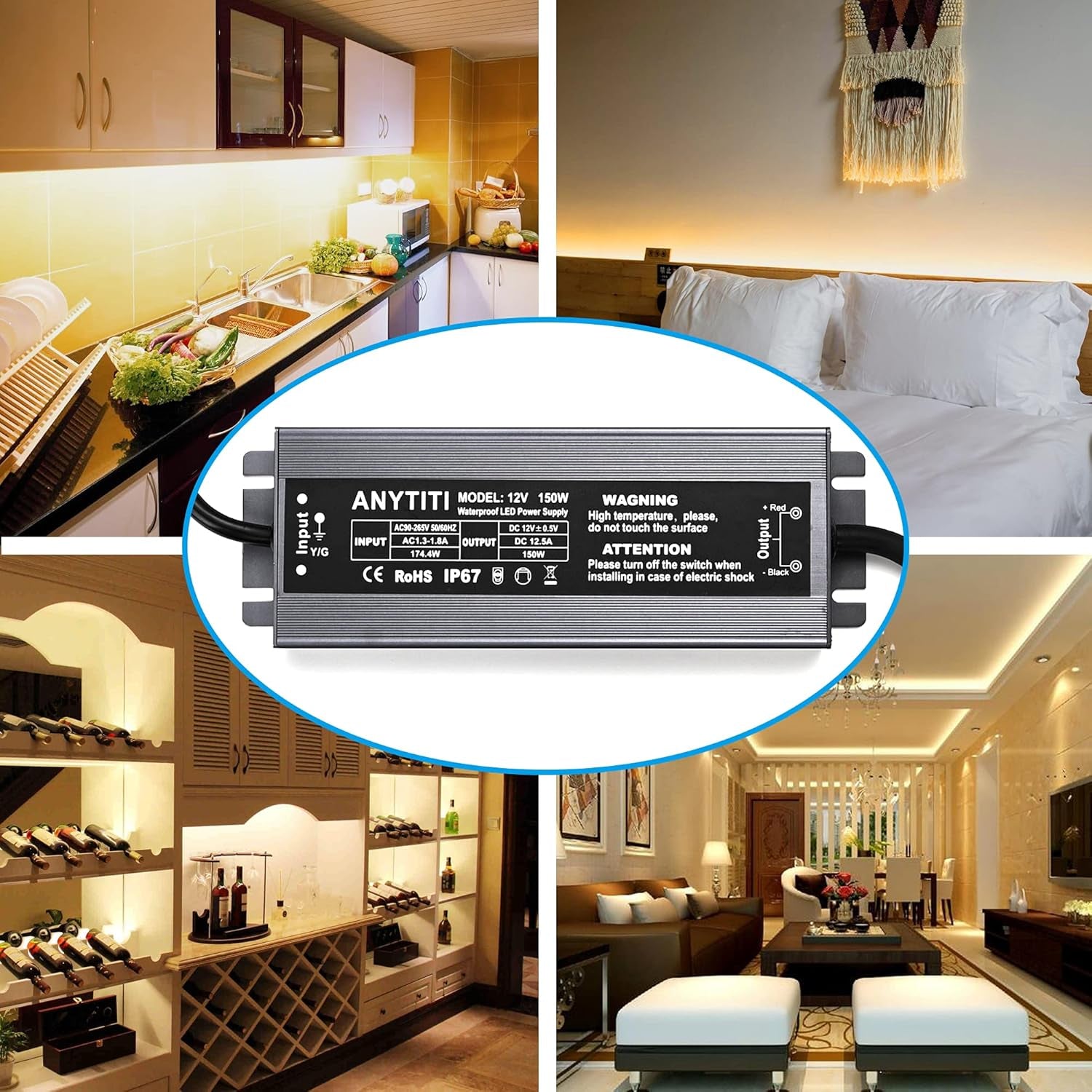 150W IP67 Waterproof 12V LED Power Supply for Outdoor LED Lights