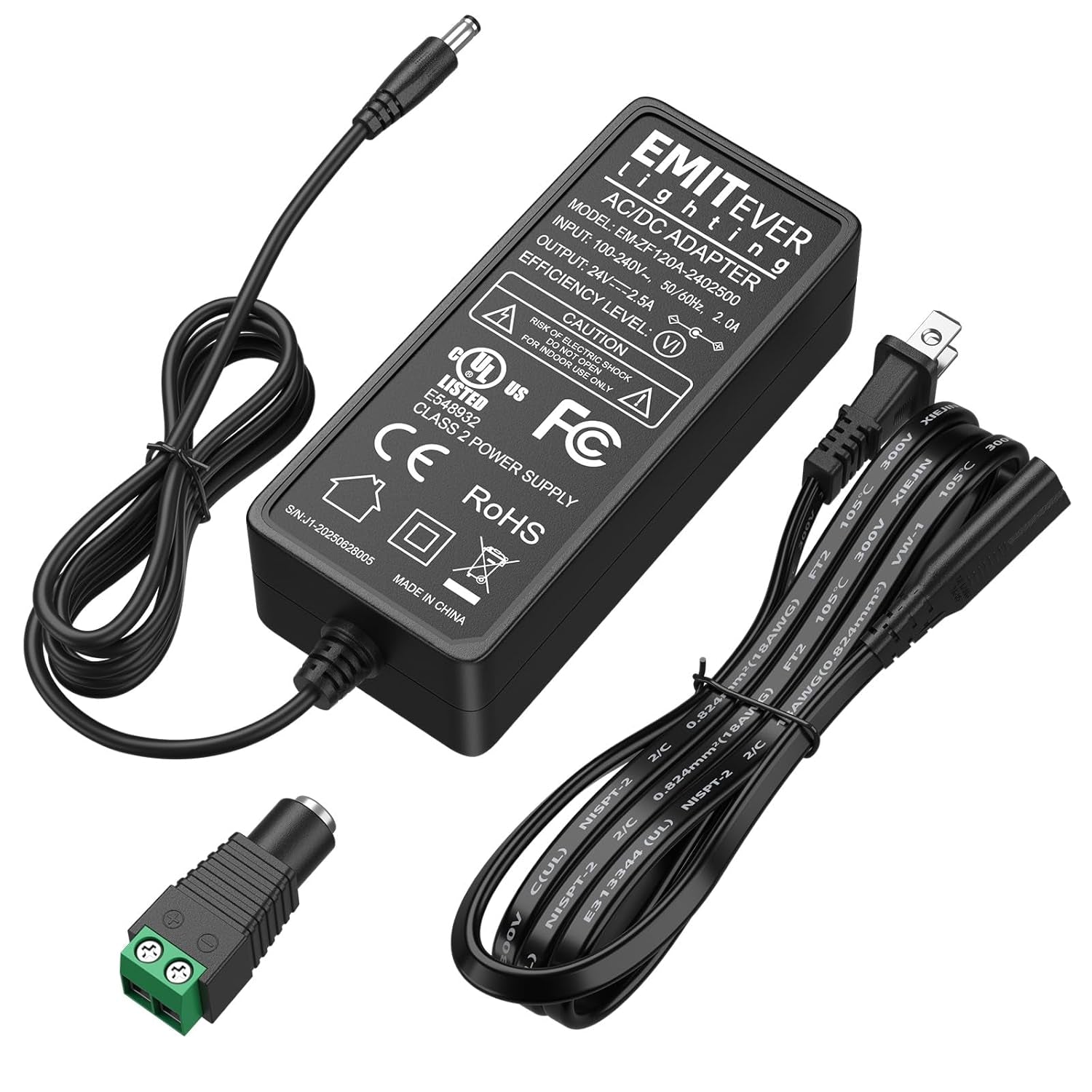 24V Power Supply, 60W LED Power Adapter Ul-Listed, 100-240V AC to 24V DC 2.5A Converter Lighting Transformers for LED Strip Lights,Cctv Cameras
