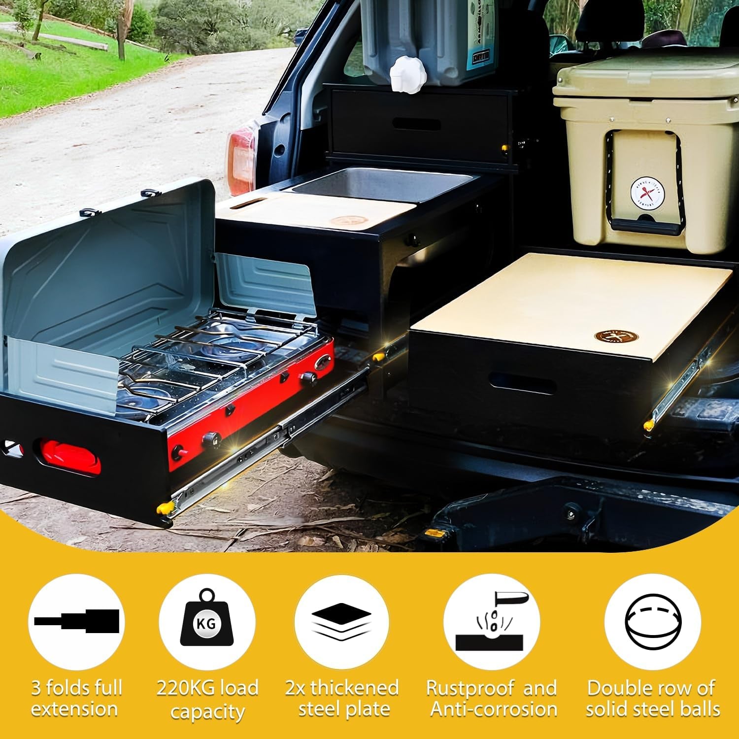 Heavy Duty Drawer Slides with Lock 12 14 16 18 20 22 24 26 28 30 32 34 36 38 40 44 48 52 56 60 Inch Full Extension Side Mount Ball Bearing Locking Rails Track Glides Runners Load 300 Lbs 1 Pair