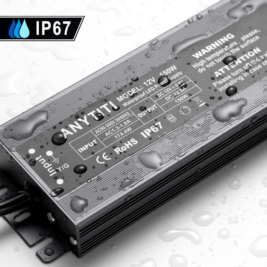 150W IP67 Waterproof 12V LED Power Supply for Outdoor LED Lights