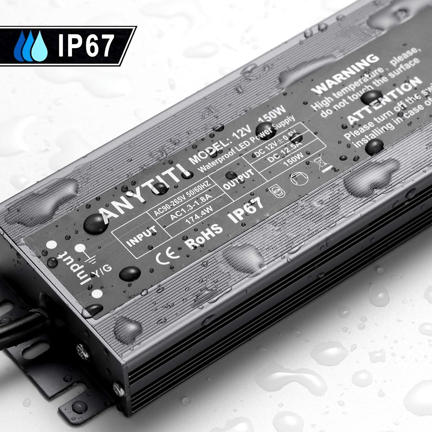 150W IP67 Waterproof 12V LED Power Supply for Outdoor LED Lights