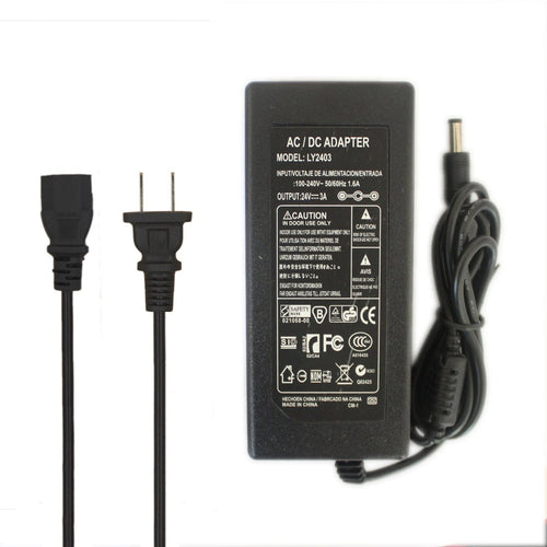 24V 3A Power Supply 72W, 110-240V 50/60Hz AC to DC 24 Volt 3Amp Adapter with 5.5 X 2.1Mm US Plug Cord for LED Strip Light, 3D Printer,Ride on Toys