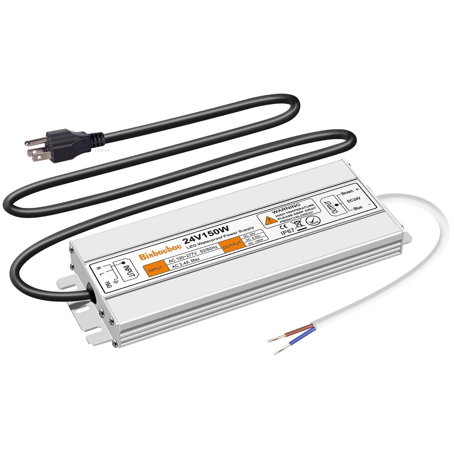 150W LED Driver AC110V to 24V DC Transformer Power Converter, IP67 Waterproof Low Voltage Transformer with 3-Prong Plug for Any Outdoor and Indoor Led Lights, Computer Projects